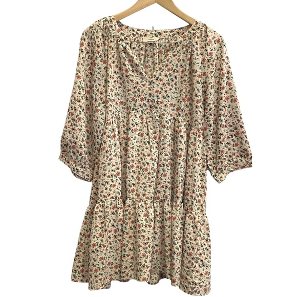 entro Dresses & Skirts - Women’s Entro Beige and Brown Ditsy Floral Babydoll Style Dress sz L